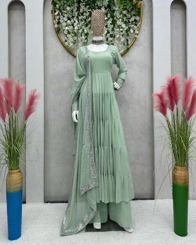 Pastel Green Georgette Flair Anarkali Suit Set