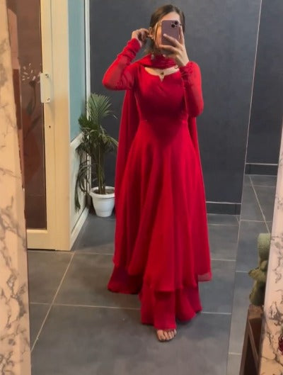Partywear Red Velvet Designer Salwar Suit Set