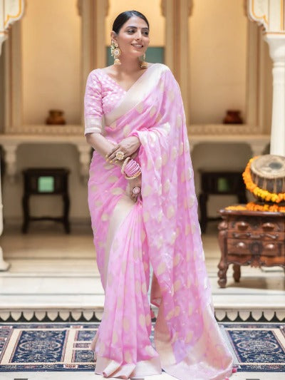 Light Pink Banarasi Khadi Georgette Saree