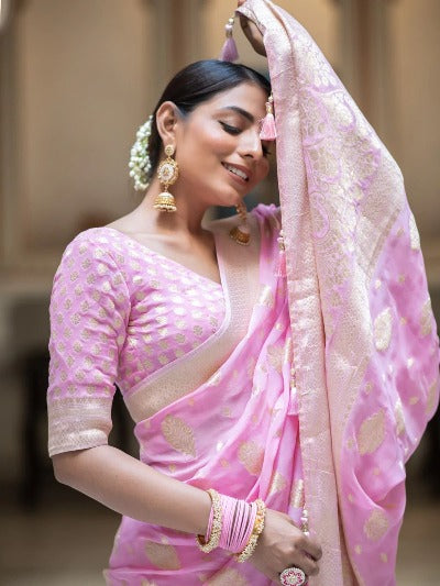 Light Pink Banarasi Khadi Georgette Saree