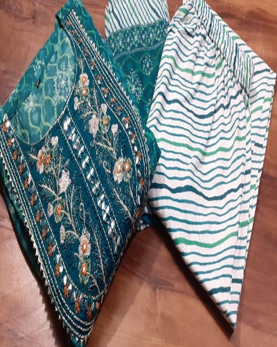 Turquoise Cotton Gotta and Lace Work Anarkali Suit Set