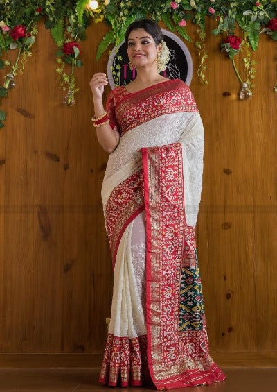 Premium Georgette Chikankari Lucknowi Embroidered Saree
