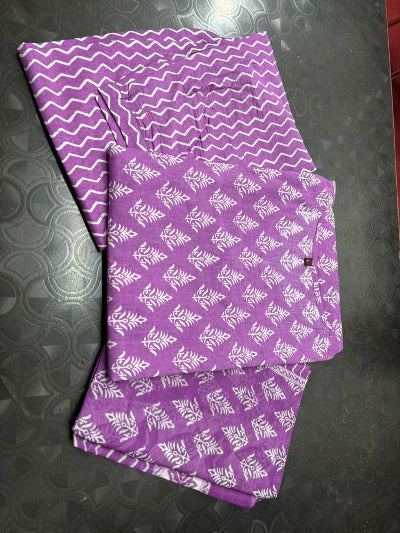 Lilac Cotton Sanganeri Print Straight Salwar Suit Set