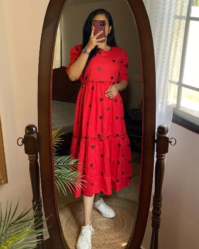 Red Valentine Special Cotton Middi Dress