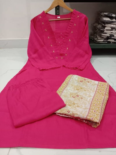 Pink Cotton Adda Handwork Salwar Suit Set