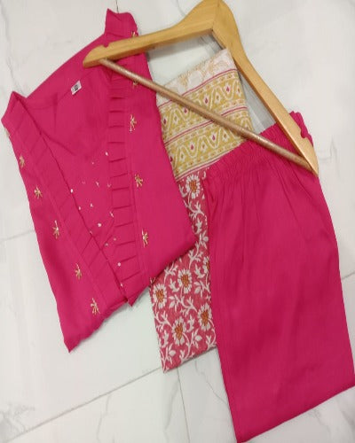 Pink Cotton Adda Handwork Salwar Suit Set