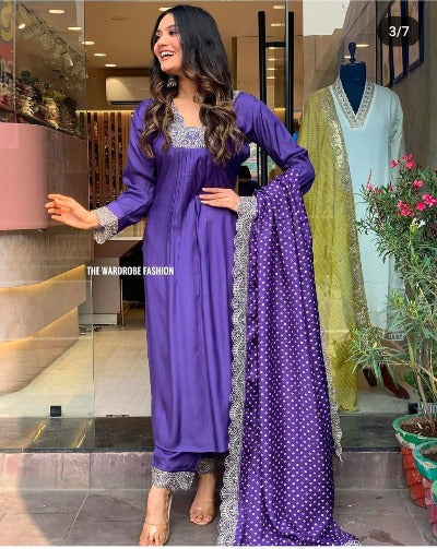Purple Cotton Heavy Embroidered Salwar Suit Set