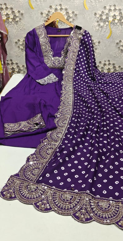 Purple Cotton Heavy  Embroidered Salwar Suit Set