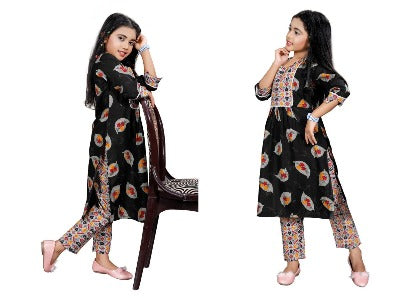 Black Kids Girls Cotton Punjabi Suit Set of 2