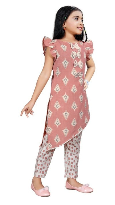 Peach Kids Girls Cotton Punjabi Suit Set of 2