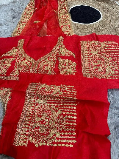 Red Refined Organza Silk Rich Designer Saree