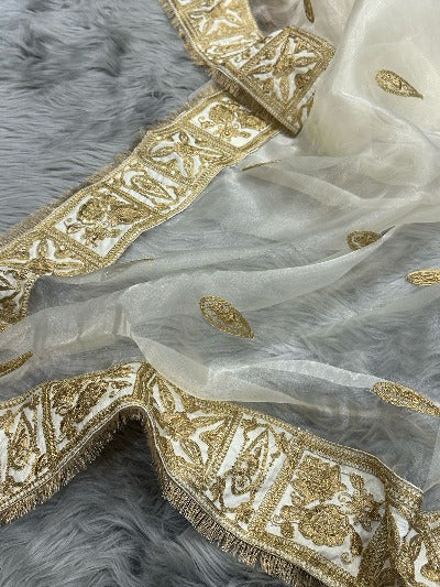 White Refined Organza Silk Rich Designer Saree