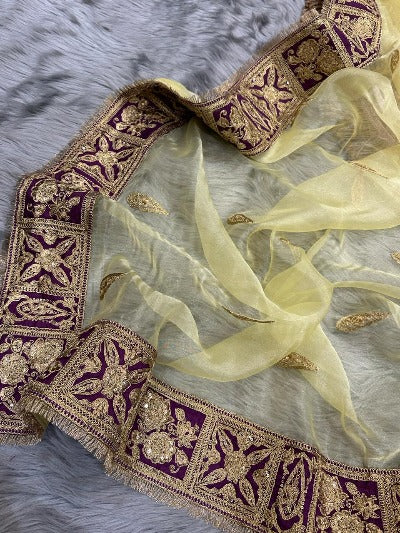 Light Yellow Refined Organza Silk Rich Designer Saree