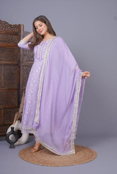 Lavender Cotton Embroidered Salwar Suit Set