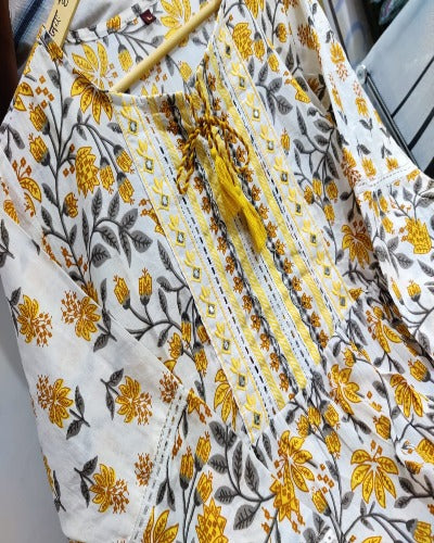 White & Yellow Fresh Floral Print Cotton Salwar Suit Set