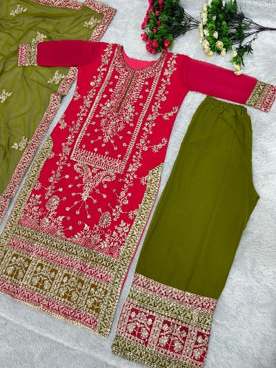 Pink & Green Faux Georgette Designer Pakistani Suit Set