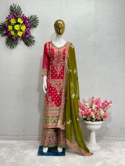 Pink & Green Faux Georgette Designer Pakistani Suit Set