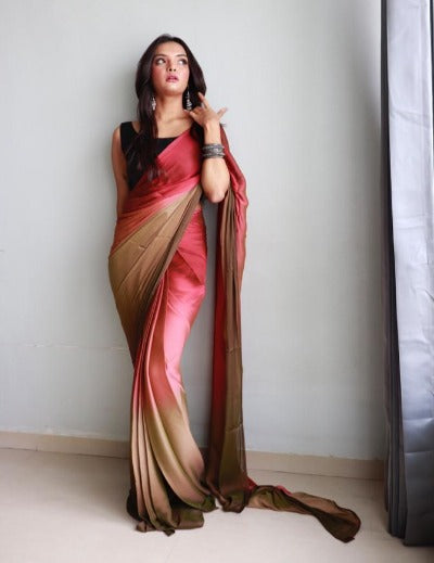 1 Min Red Dual Tone Georgette Stitched Readymade Saree