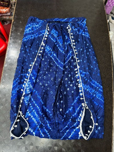 Blue Bandhani Print Pure Tapeta Silk Short Kurti With Dhoti