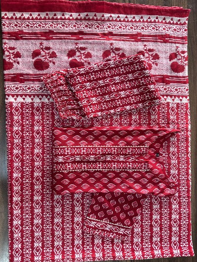 Red Handblock Printed Cotton Salwar Suit Set