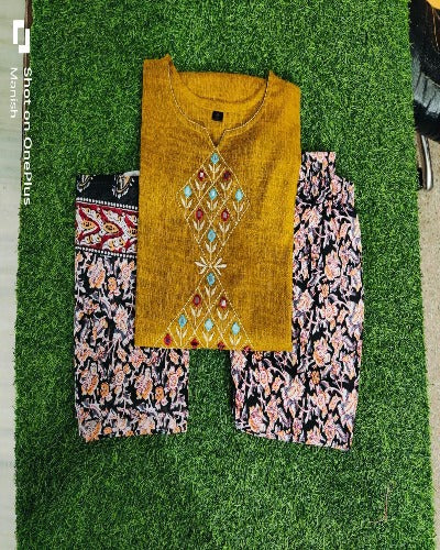 Copper Kalamkari Print Handloom South Cotton Salwar Suit Set