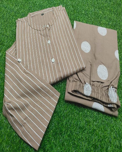 Brown Stripes Pure Cotton Kurti Pant Set Of 2