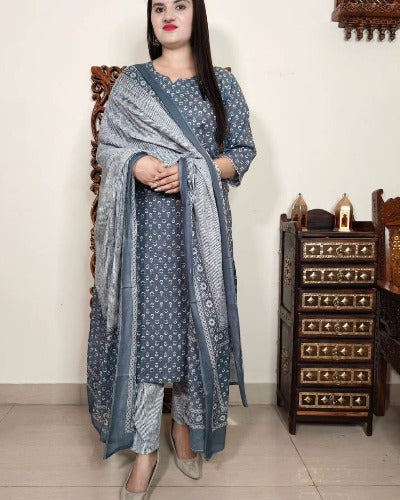 Grey Cotton Summer Collection Salwar Suit Set