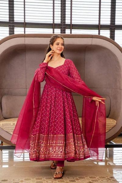 Maharani Pink Georgette Anarkali Gown Dupatta Set Of 2