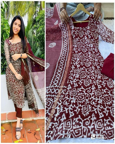 Heavy Kota Silk Handblock Salwar Suit Set