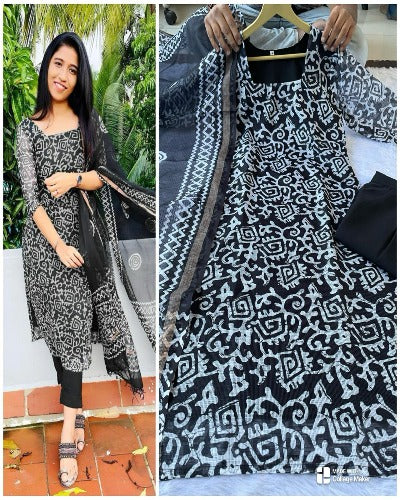 Heavy Kota Silk Handblock Salwar Suit Setv