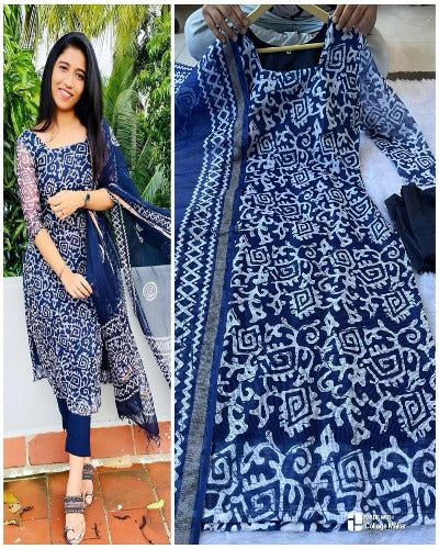 Heavy Kota Silk Handblock Salwar Suit Set