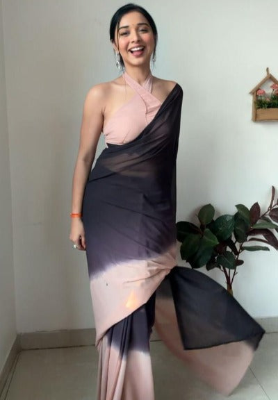 1 Min Designer Dual Colour Georgette Silk Stitched Readymade Saree