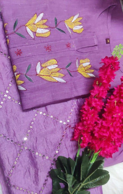 Lavender Summer Special South Handloom Cotton Salwar Suit Set