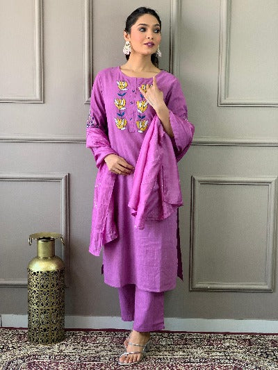 Lavender Summer Special South Handloom Cotton Salwar Suit Set