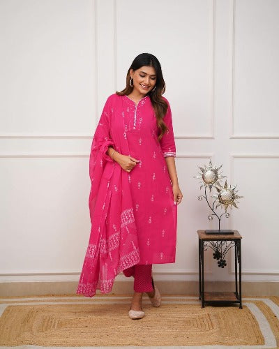 Pink Cotton Ethnic Summer Special Salwar Suit Set
