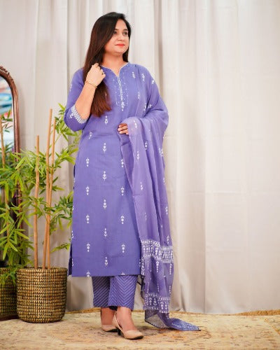 Light Lavender Cotton Ethnic Summer Special Salwar Suit Set