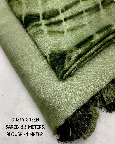 Soft Vichitra Silk Plain Saree With Shibori Print Blouse