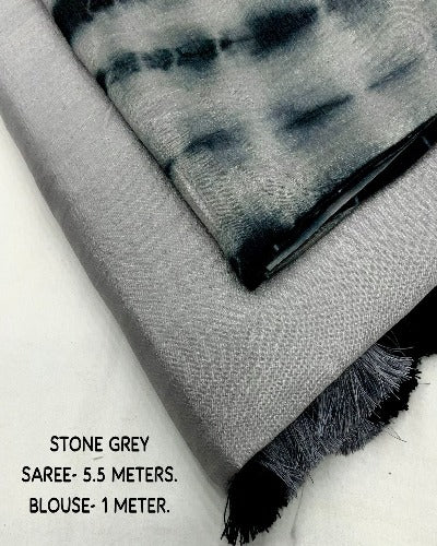 Soft Vichitra Silk Plain Saree With Shibori Print Blouse