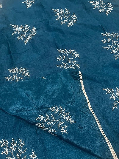 Beautiful Chinon Silk Multi Embroidery Work Saree