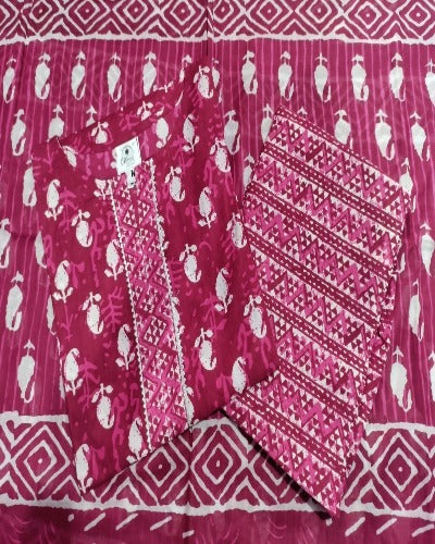 Brick Red Pure Cotton Handblock Salwar Suit Set