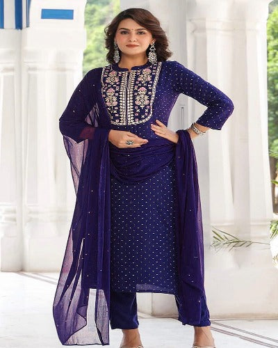 Heavy Rayon Embroidery Work Straight Salwar Suit Set