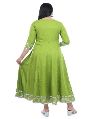 Parrot Green Lace & Handwork Anarkali Gown With Dupatta