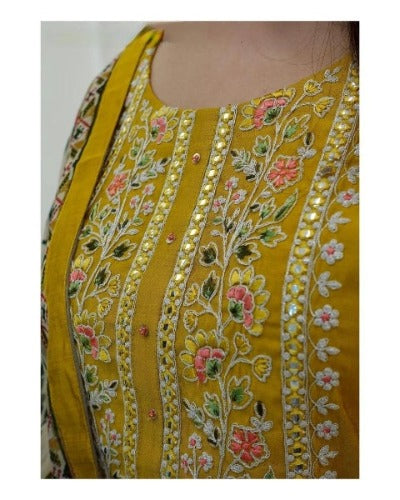 Yellow Embroidered Addha  Work Salwar Suit Set