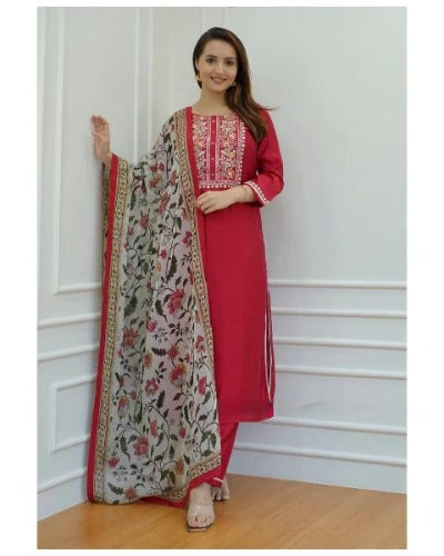 Red Embroidered Addha  Work Salwar Suit Set