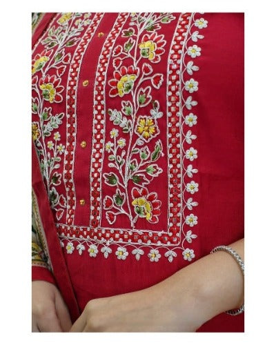 Red Embroidered Addha  Work Salwar Suit Set