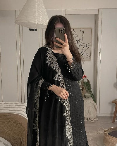 Black Designer Georgette Heavy Embroidered Salwar Suit Set