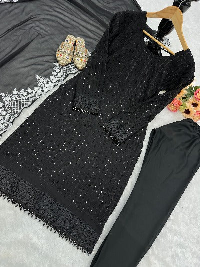 Black Designer Georgette Heavy Embroidered Salwar Suit Set