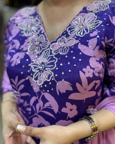 Blue & Pink Silk Cotton Handwork Salwar Suit Set