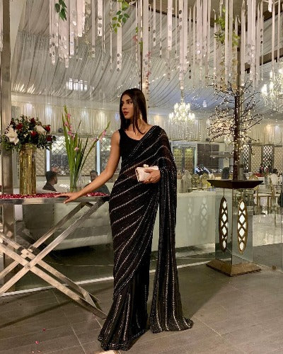 Black  Georgette Bollywood Inspired Sequins Work Saree