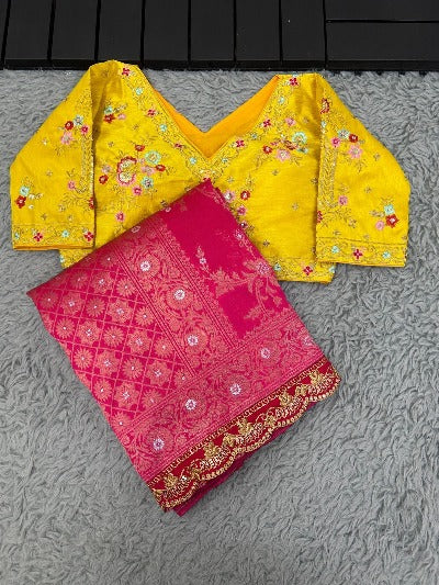 Soft Silk Meenakari Work Saree With Readymade Stitched Blouse